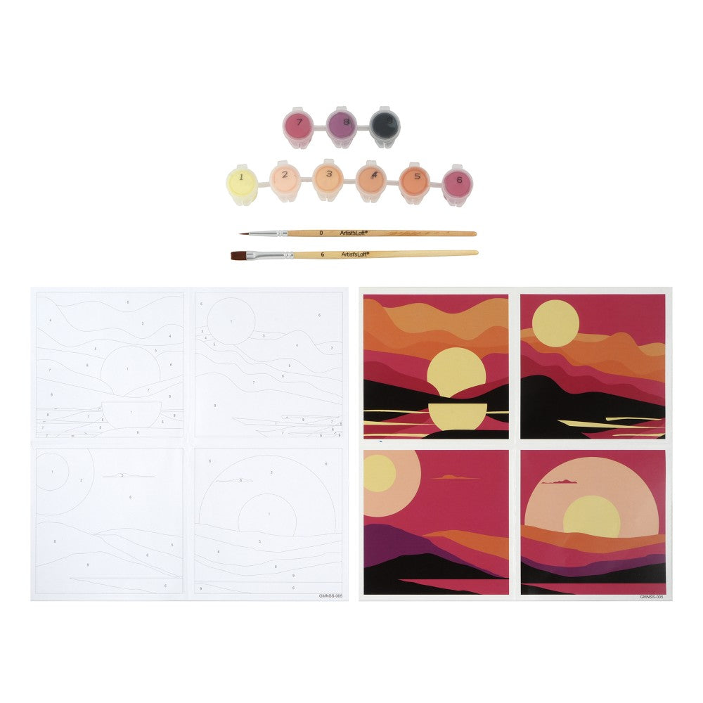 Sunsets Paint By Number Kit With 4 Mini Canvases Brushes