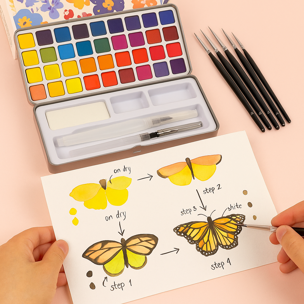 50 Color Watercolor Paint Set With Brushes