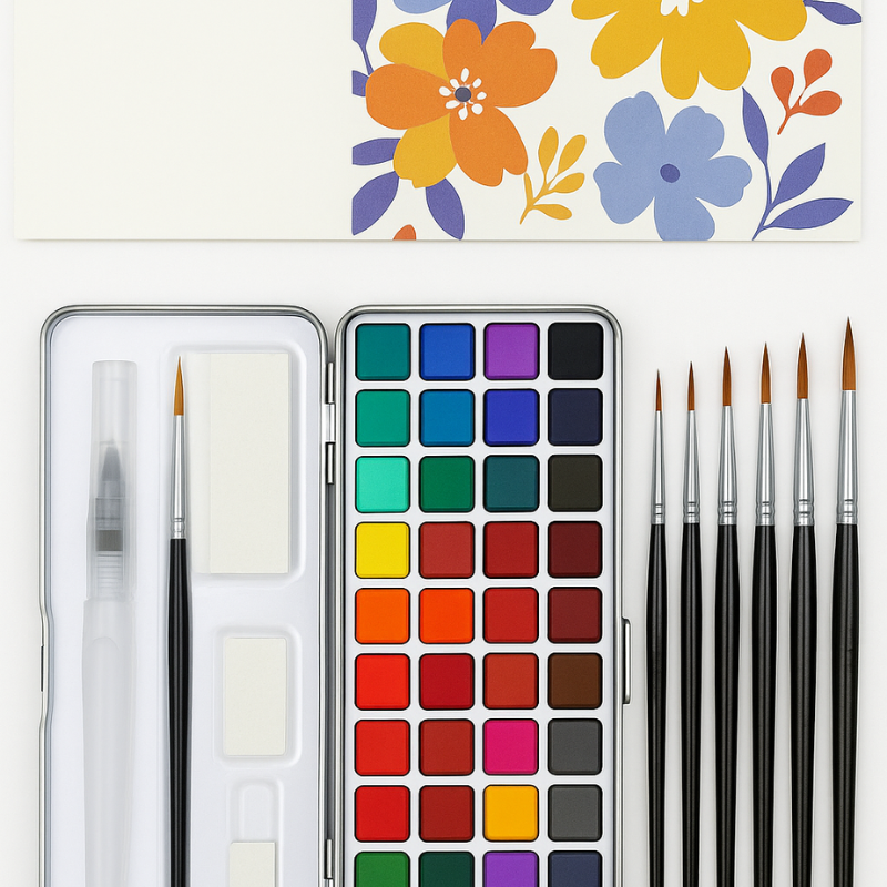 50 Color Watercolor Paint Set With Brushes