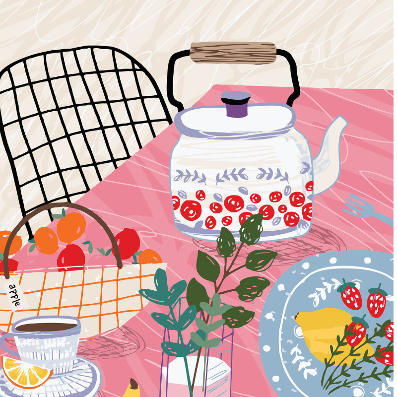 Teapot Picnic Table Printed Paint by Number Kit