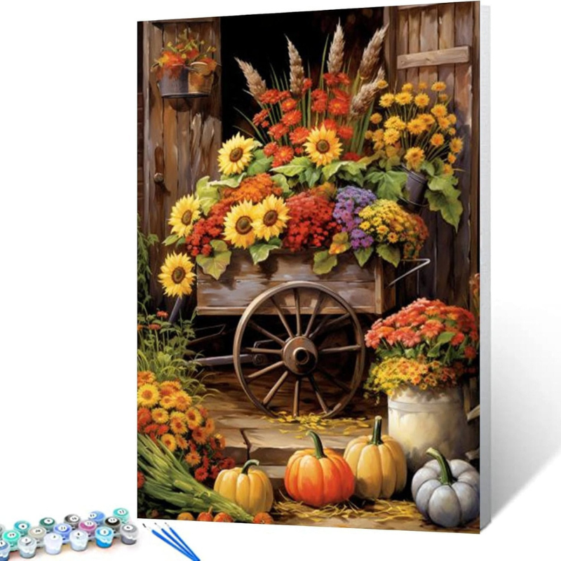 Rustic Wagon With Sunflowers Paint By Number Kit