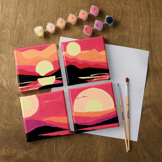 Sunsets Paint By Number Kit With 4 Mini Canvases Brushes
