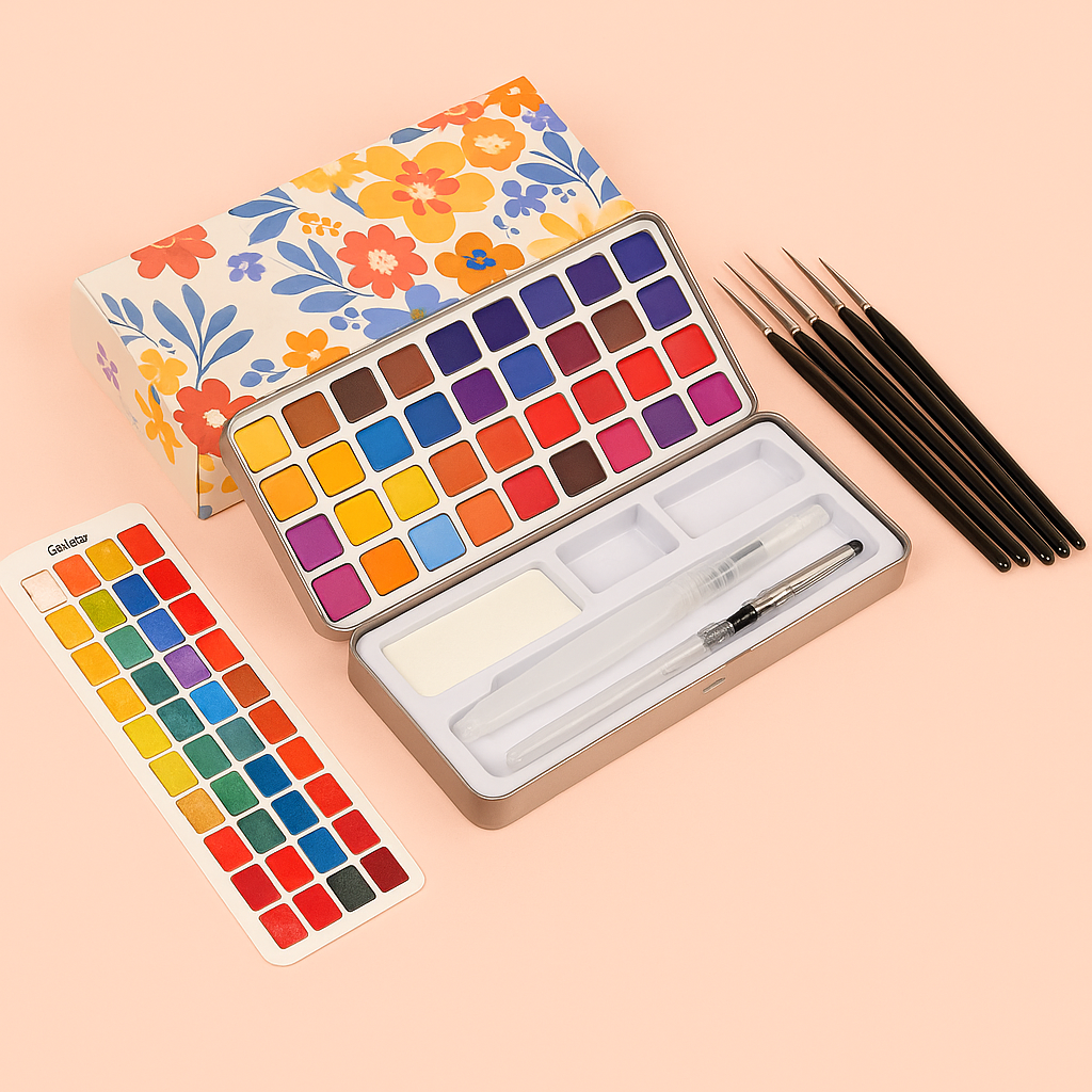 50 Color Watercolor Paint Set With Brushes