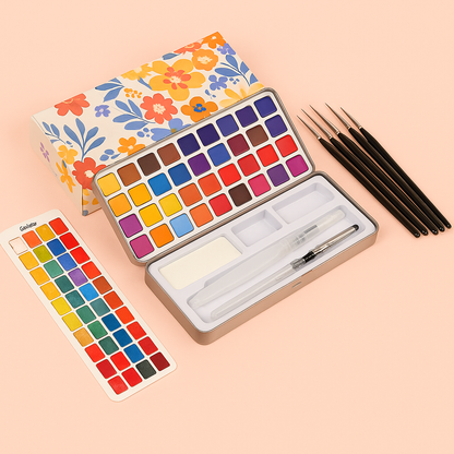 50 Color Watercolor Paint Set With Brushes
