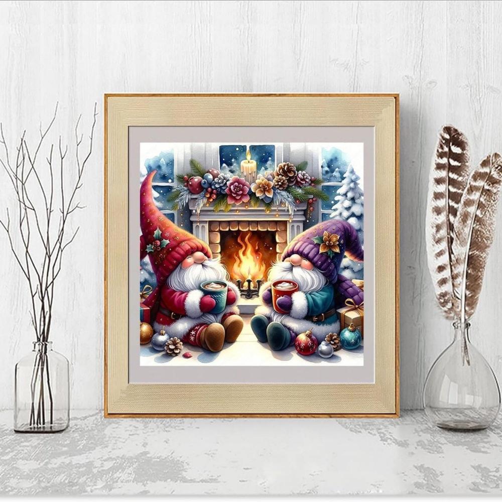 Christmas Gnomes Enjoying Fireplace Paint By Number Kit