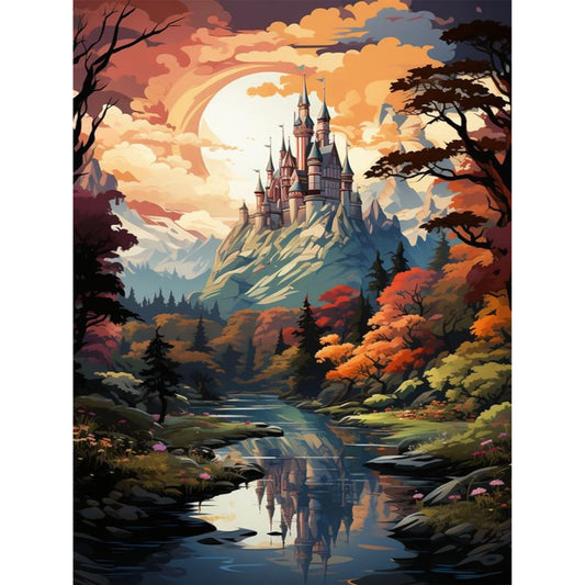 Enchanted Castle in Autumnal Forest  Paint By Number Kit