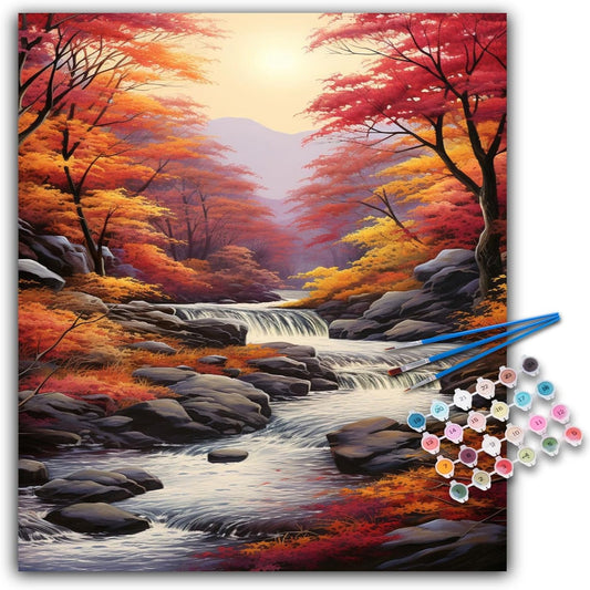 Fall Landscape Waterfall Scenery Paint By Numbers Kit