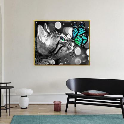 Feline And Butterfly Paint By Numbers Canvas Art