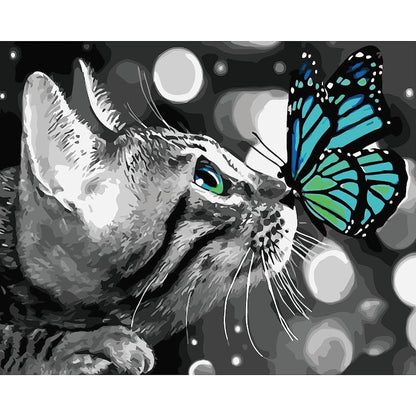 Feline And Butterfly Paint By Numbers Canvas Art