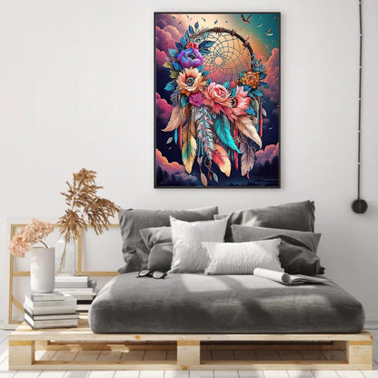 Floral And Feather Paint By Numbers Canvas Art