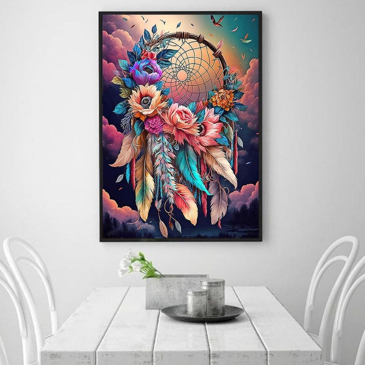 Floral And Feather Paint By Numbers Canvas Art