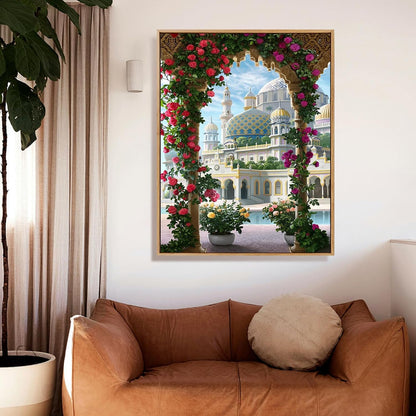 Floral Archway And Palace View Art Print