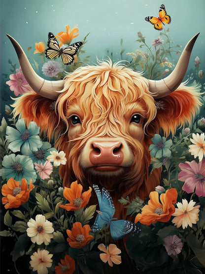 Highland Bovine Bliss Floral DIY Paint By Numbers