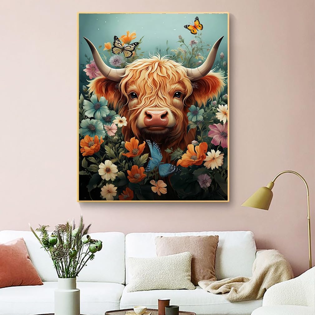 Highland Bovine Bliss Floral DIY Paint By Numbers