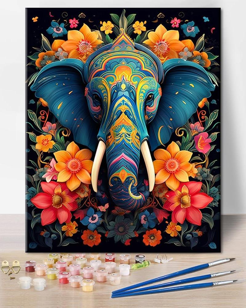 Majestic Elephants With Blossoms Paint By Numbers Kit