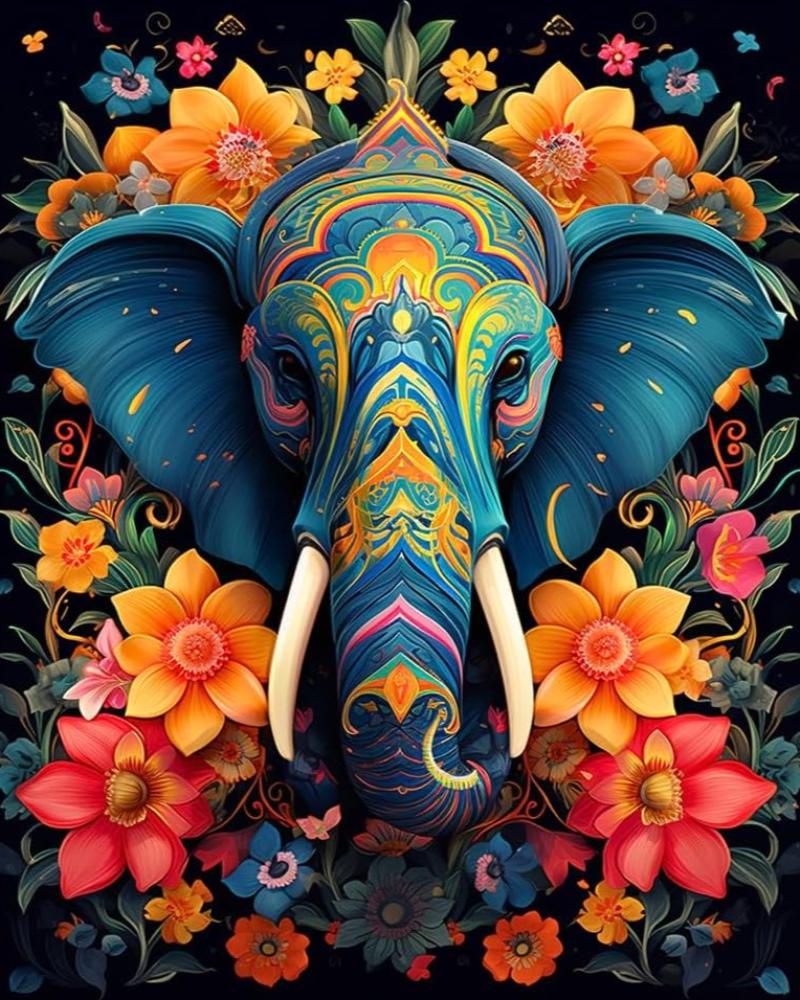 Majestic Elephants With Blossoms Paint By Numbers Kit