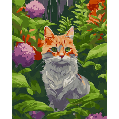 Majestic Feline In Verdant Paint By Numbers Canvas Print