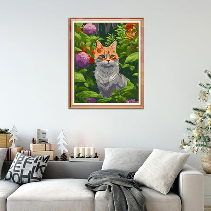 Majestic Feline In Verdant Paint By Numbers Canvas Print