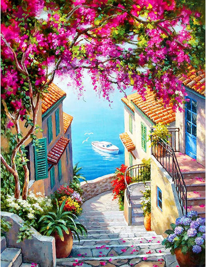 Mediterranean Seaside Village Paint By Number Kit