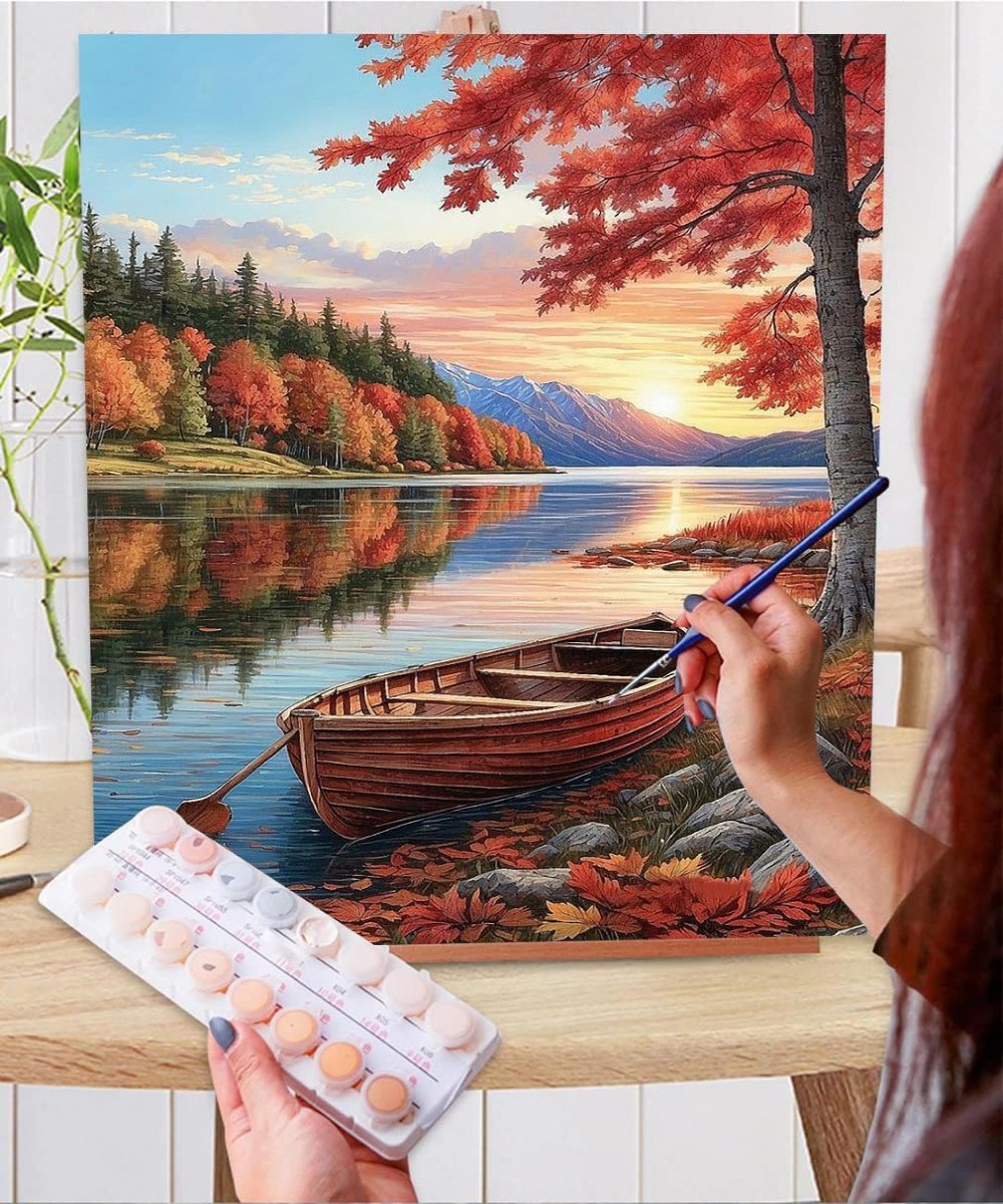 Scenic Landscape With Boat Fall Paint By Numbers Kit