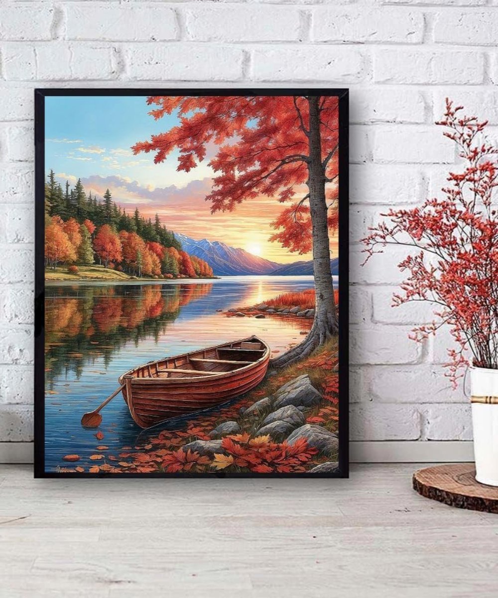 Scenic Landscape With Boat Fall Paint By Numbers Kit