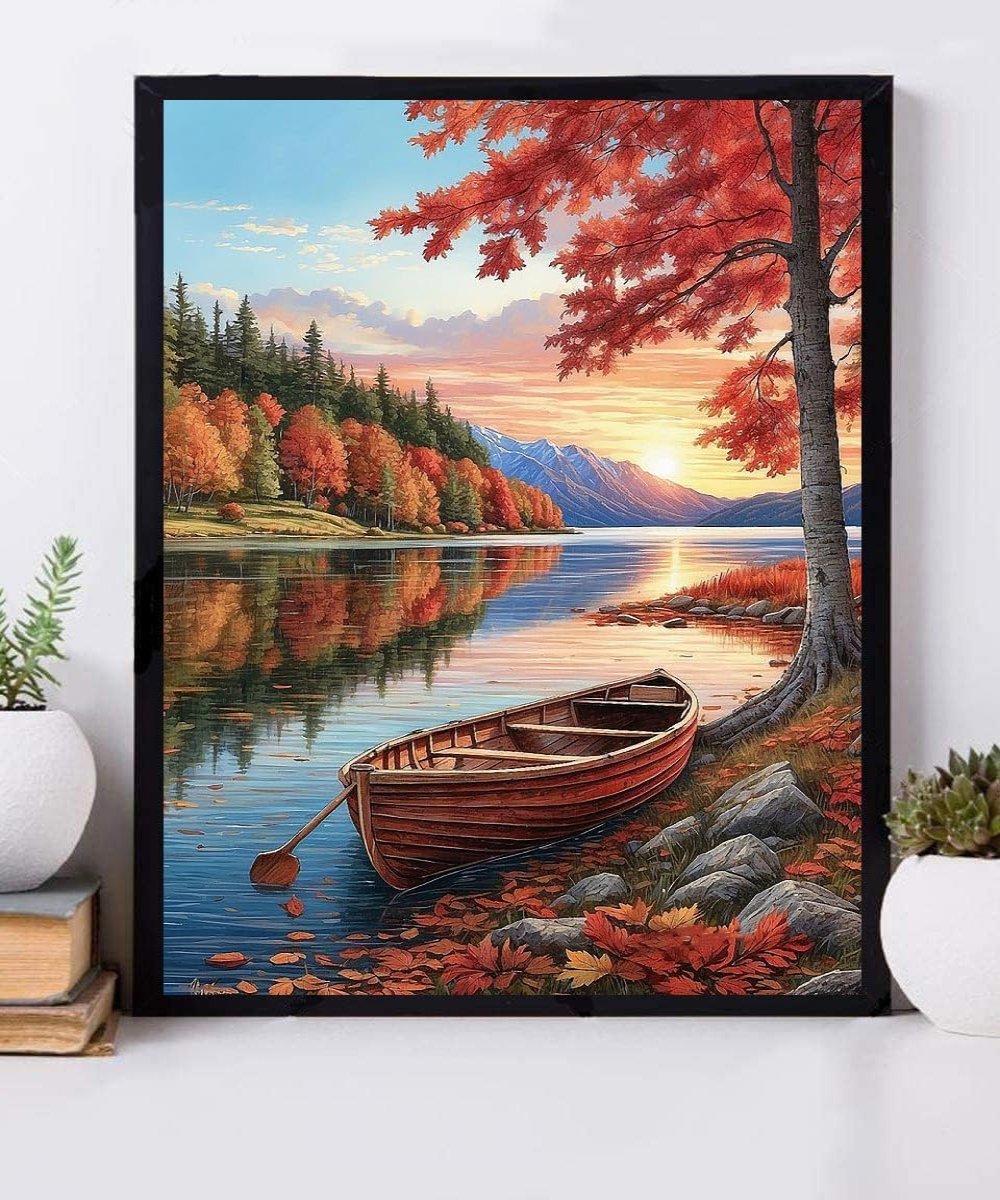 Scenic Landscape With Boat Fall Paint By Numbers Kit