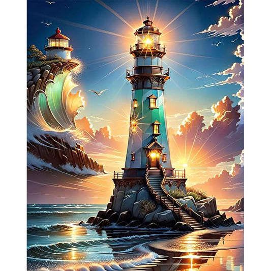 Sunset Harbor Lighthouse Paint by Number Kit