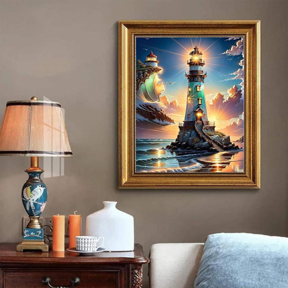 Sunset Harbor Lighthouse Paint by Number Kit