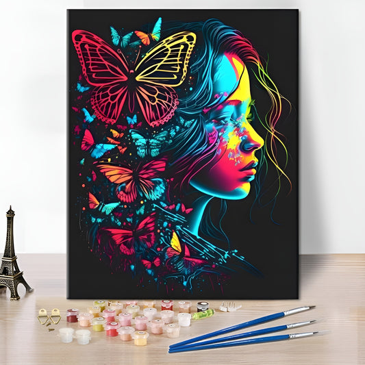 Stunning Neon Butterfly Portrait Paint By Numbers Kit
