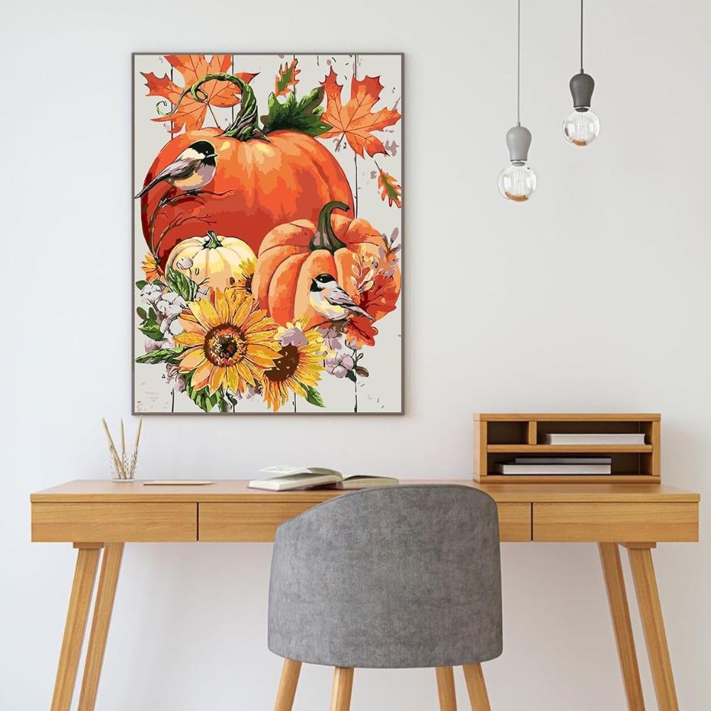 Thanksgiving Charm Pumpkins Sunflowers And Birds Paint By Number Kit