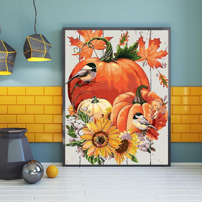 Thanksgiving Charm Pumpkins Sunflowers And Birds Paint By Number Kit