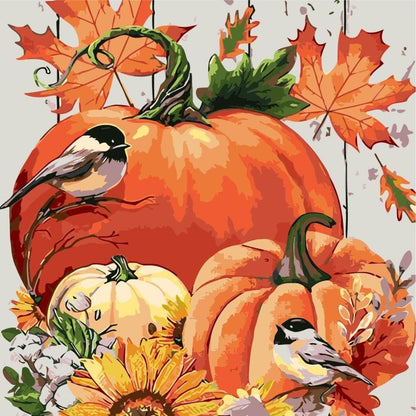 Thanksgiving Charm Pumpkins Sunflowers And Birds Paint By Number Kit