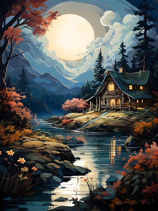 Twilight Serenity Cabin Paint By Number Kit