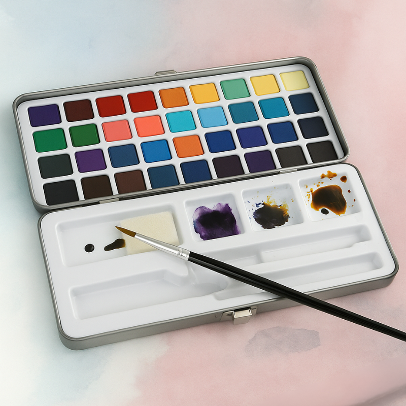 50 Color Watercolor Paint Set With Brushes