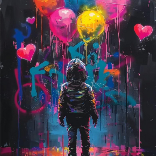 Hooded Figure Neon Balloons Canvas Painting Paint By Numbers Kit