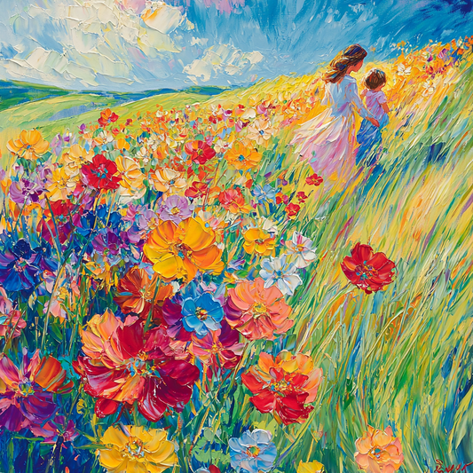 Love Blooms: Mother And Child In The Flower Patch Paint By Number