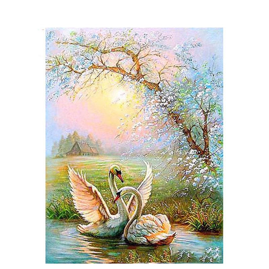 Swans In Lake - DIY Painting By Numbers Kit