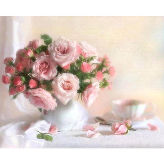 Pink Roses In Pot - DIY Painting By Numbers Kit