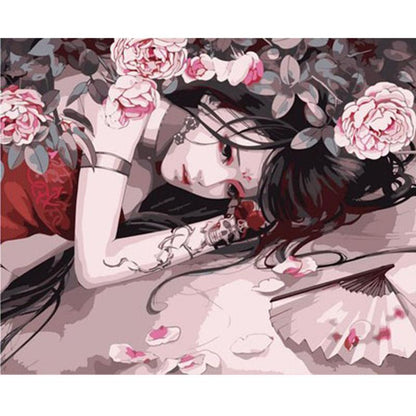 Japanese Woman Flowers Art - DIY Painting By Numbers Kit