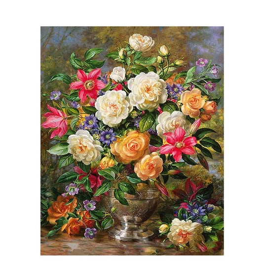 Colorful Roses In Vase - DIY Painting By Numbers Kit