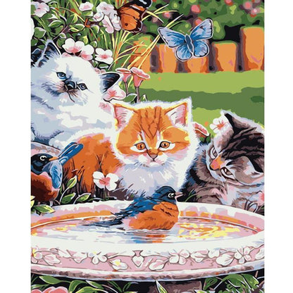 Three Cats and a Sparrow - DIY Painting By Numbers Kit