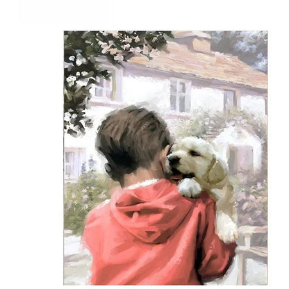 Boy Hugging Puppy - DIY Painting By Numbers Kit