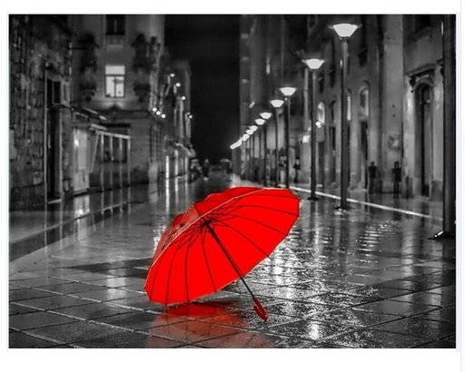 Red Umbrella On A Dark Street - DIY Painting By Numbers Kit