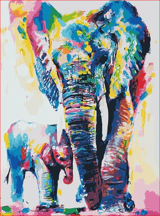 Elephant & Baby Colors - DIY Painting By Numbers Kit