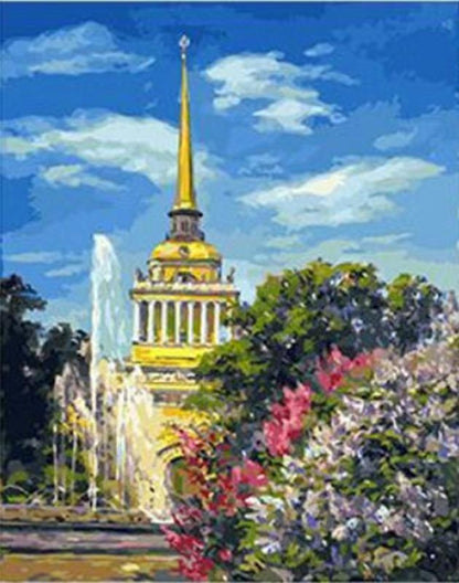 Church Tower Fountain - DIY Painting By Numbers Kit