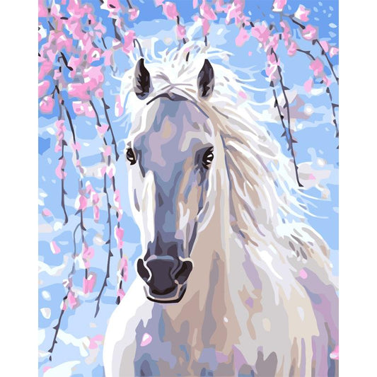 White Horse & Sakura - DIY Painting By Numbers Kit