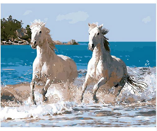 Horses Running in Sea - DIY Painting By Numbers Kit