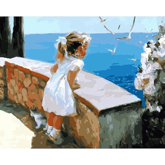 Little Girl At Sea Shore - DIY Painting By Numbers Kit