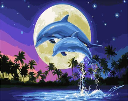 Moonlight Dolphins - DIY Painting By Numbers Kit