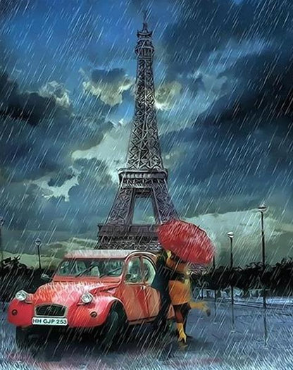 Rainy Evening By Eiffel Tower - DIY Painting By Numbers Kit